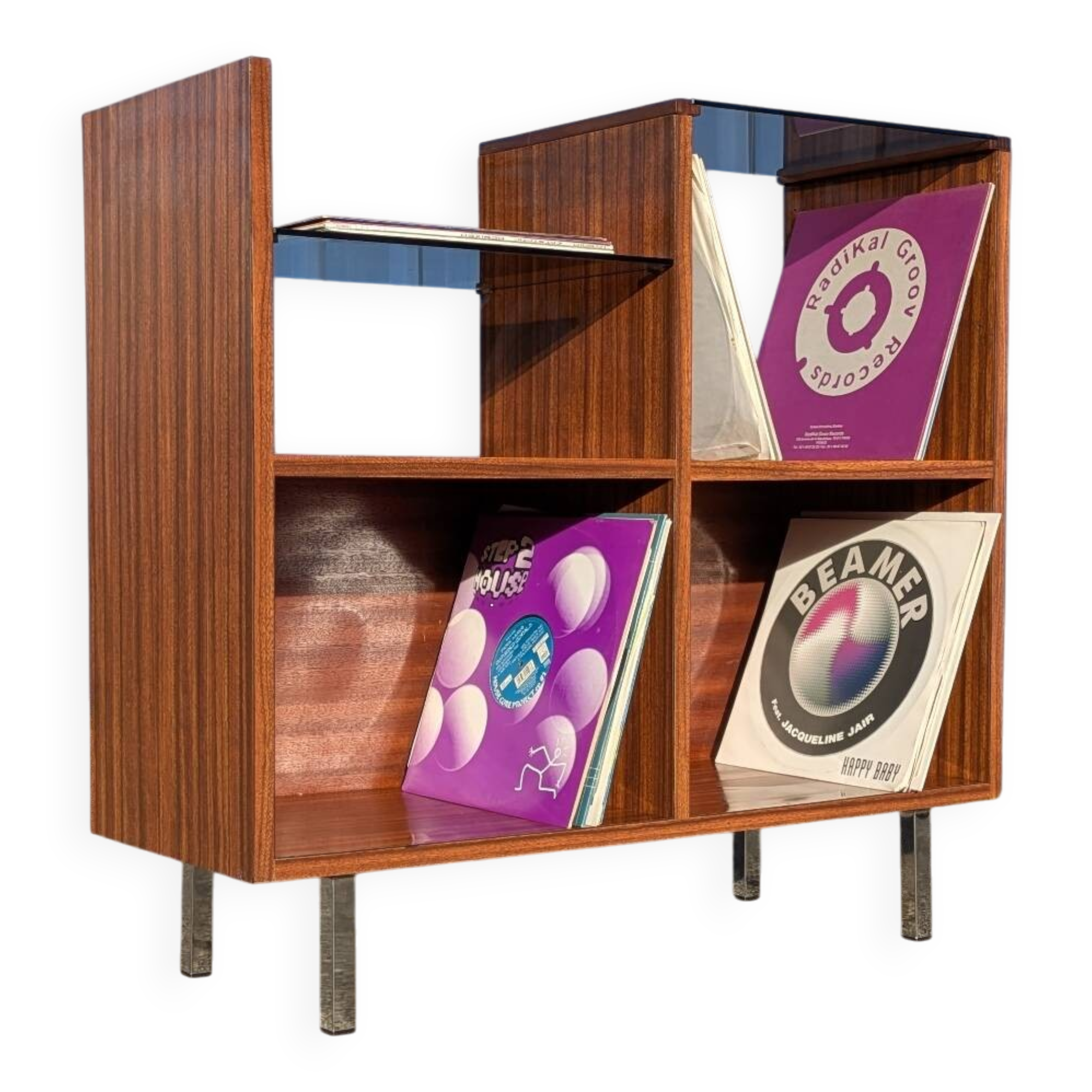 Meuble rangement Hi-Fi vinyles moderniste vintage 1960