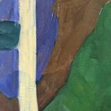 Mid-Century Modern "Modernist Cow" Swedish Vintage Landscape Oil Painting by Ture Fabianssonb