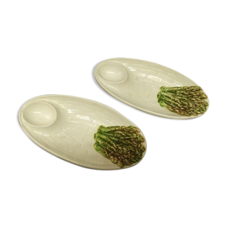 Asparagus Plate Lot of 2 Vintage Old Porcelain