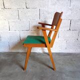 Fauteuil vintage en skai et bois années 60