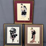 Set of gouache paintings "Actors of Kabuki Theatre".