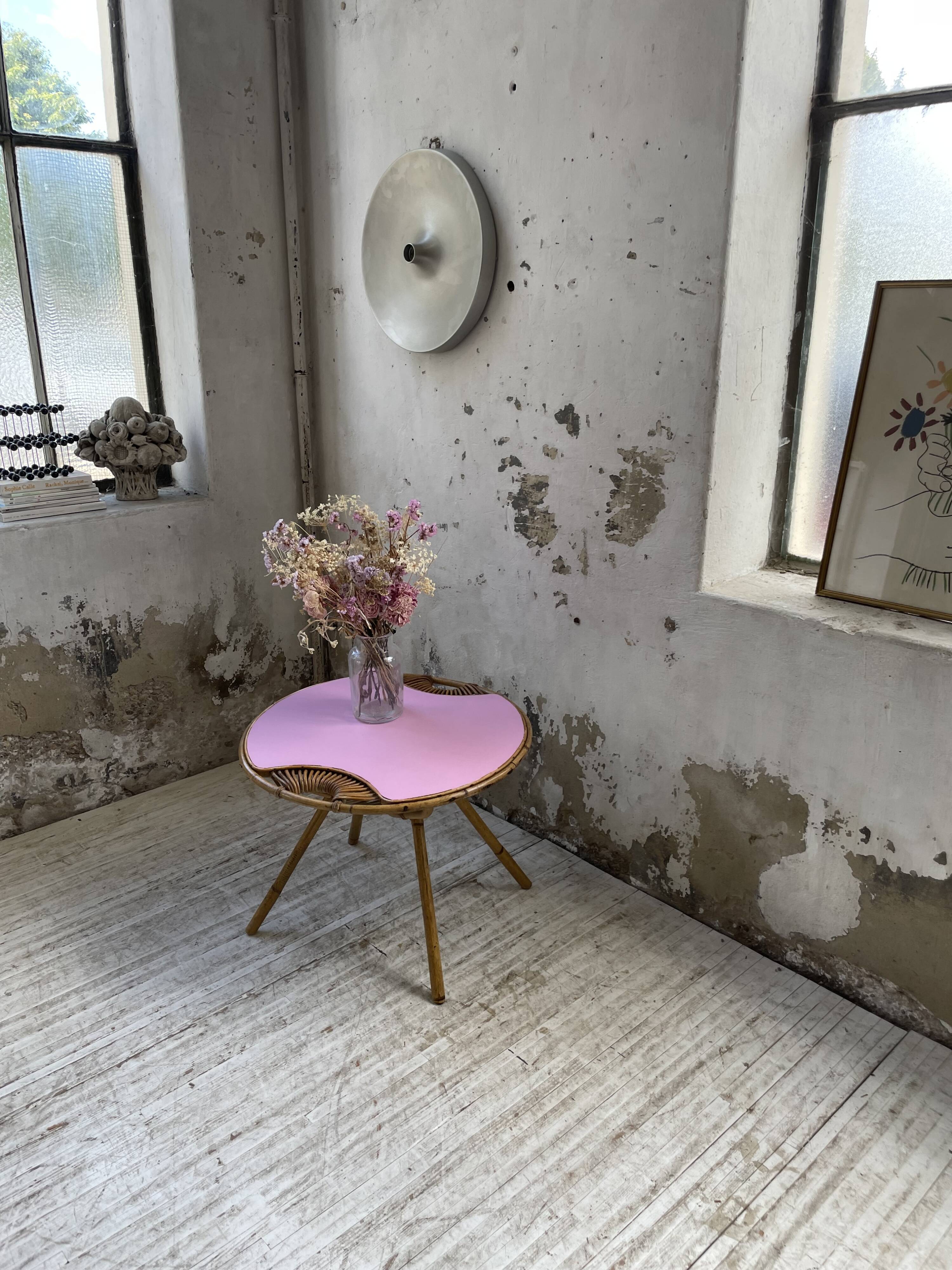 Vintage pink rattan coffee table