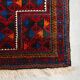 Vintage Baluchi prayer rug, hand-knotted, dyed wool from the 1970s.
