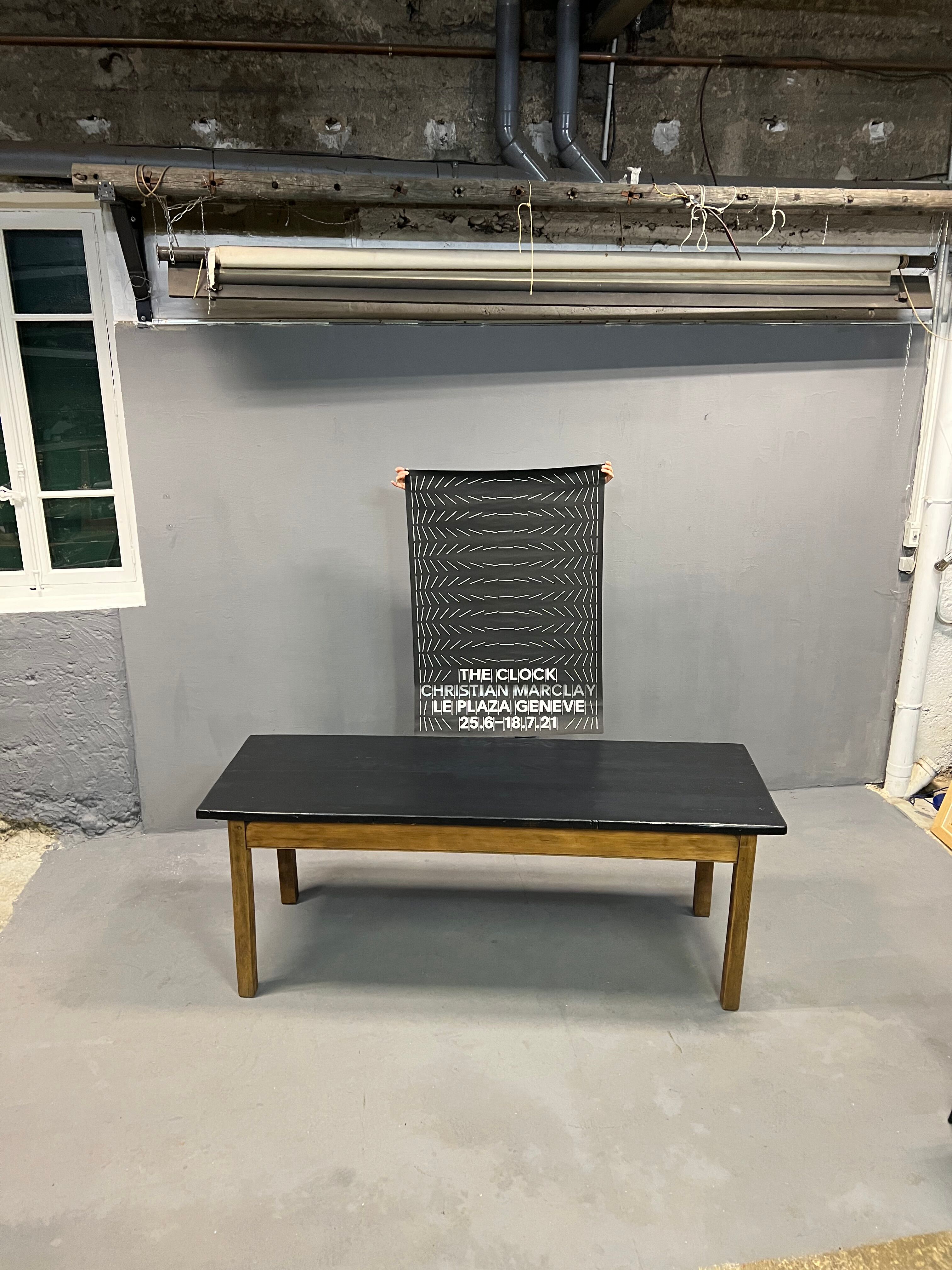 Oak farmhouse table, black top