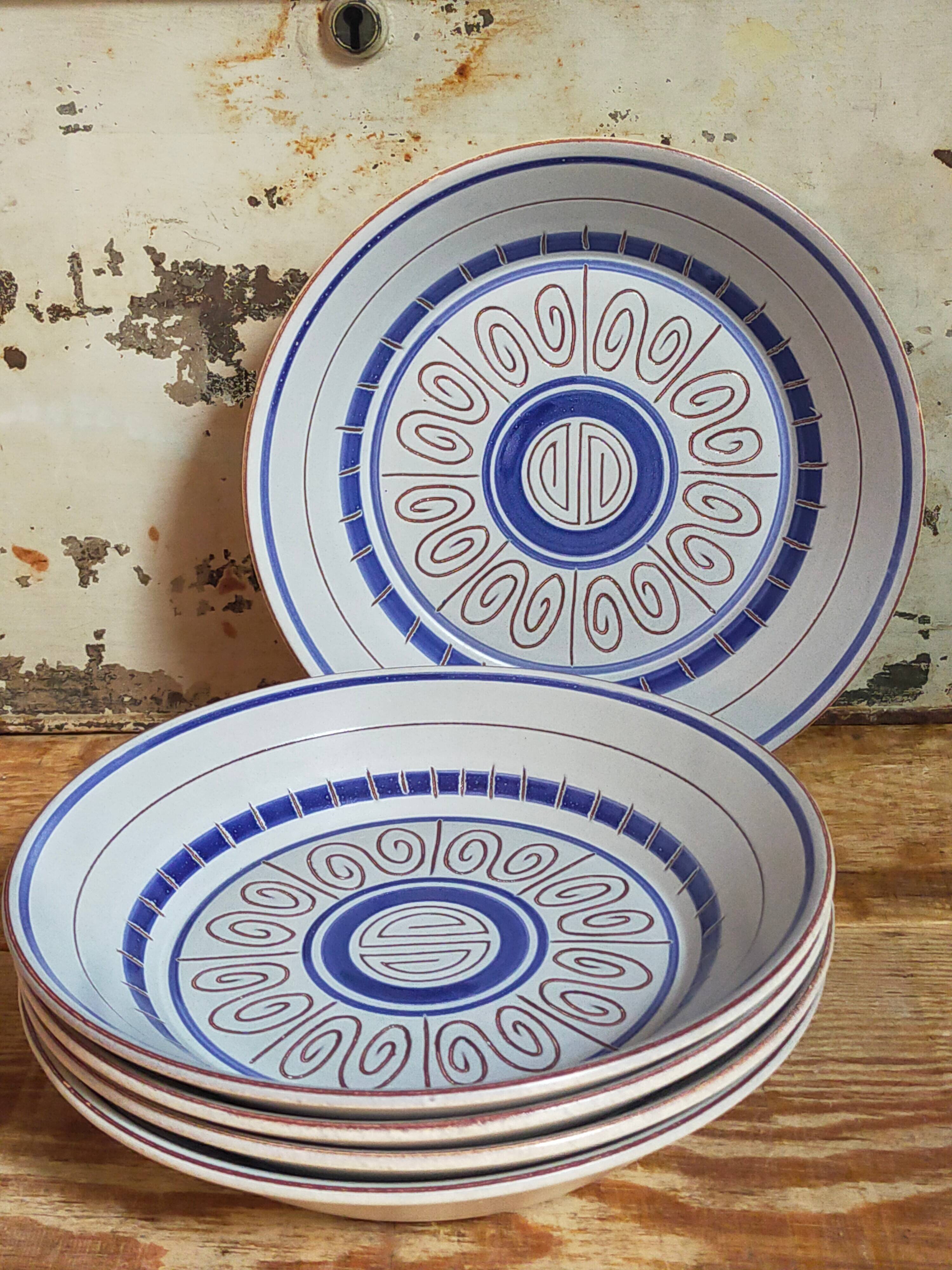 Five vintage MBFA PORNIC ceramic soup plates Daphné service