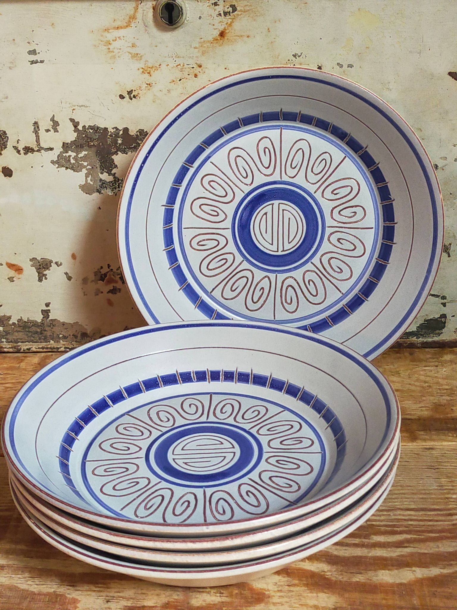 Cinq assiettes creuses céramiques M.B.F.A  PORNIC vintages service Daphné