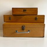 3 vintage dovetail wooden boxes