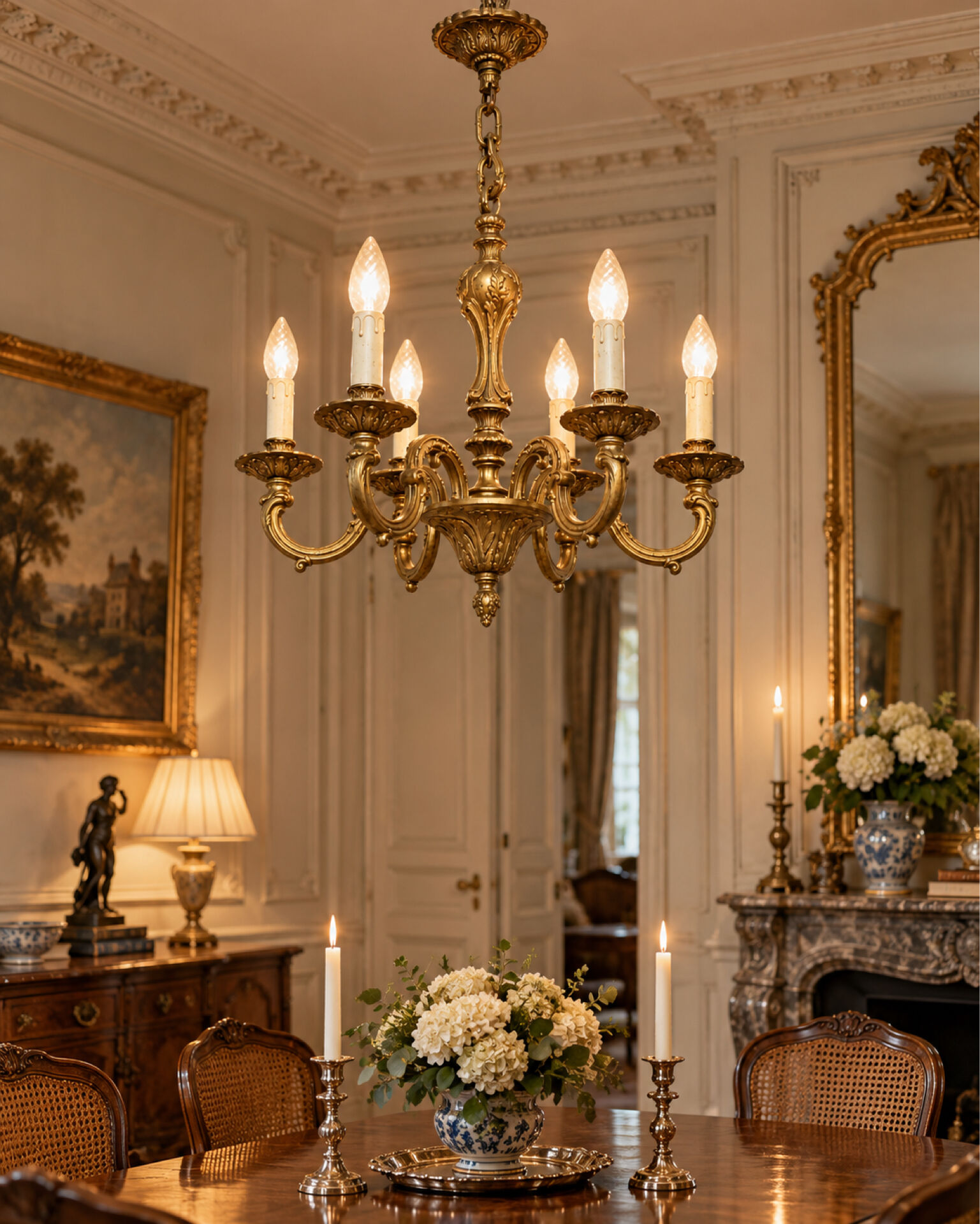 Lustre en Laiton 6 feux Louis XV