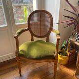 Louis XVI style armchair in velvet and rattan