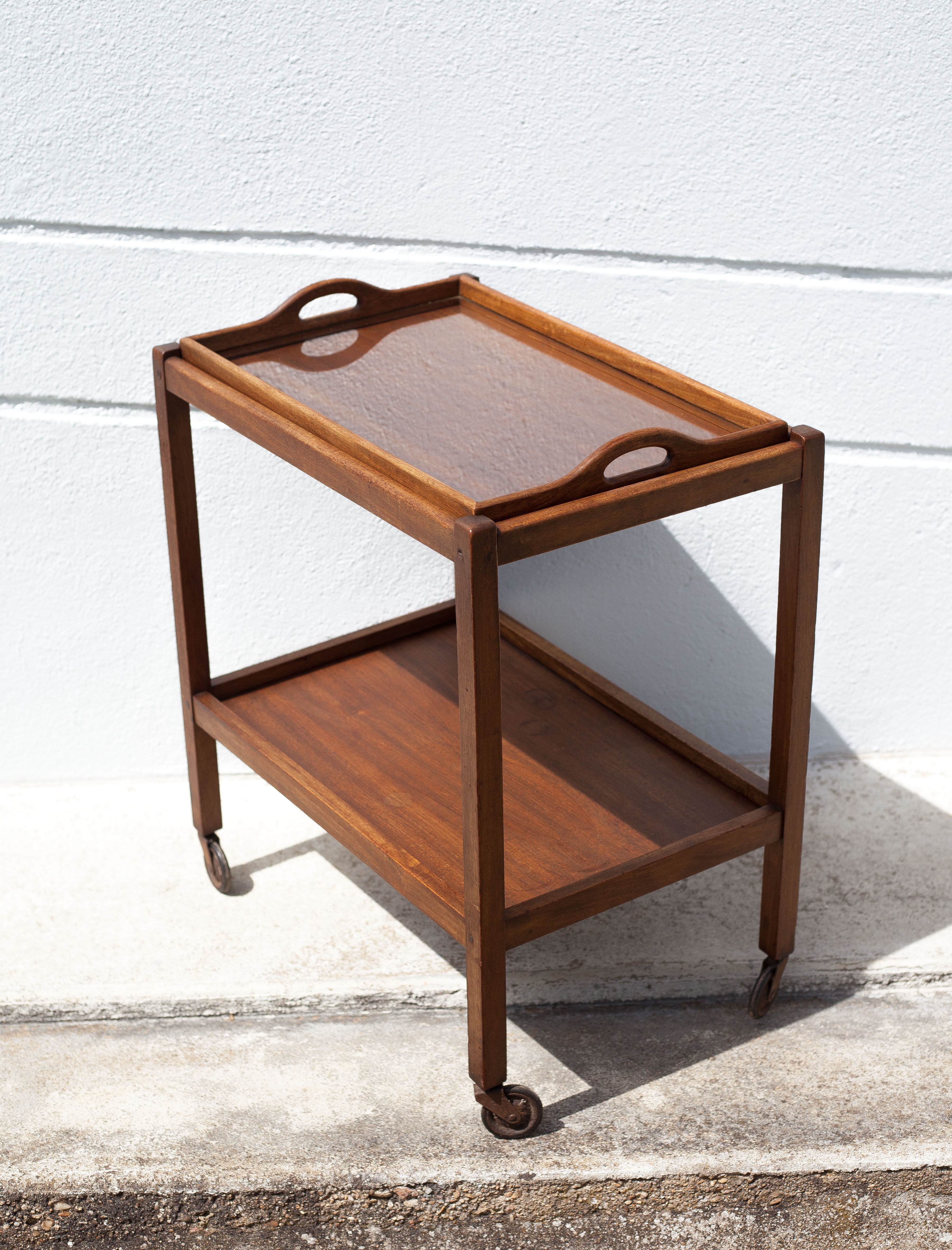 Wooden service with wheels