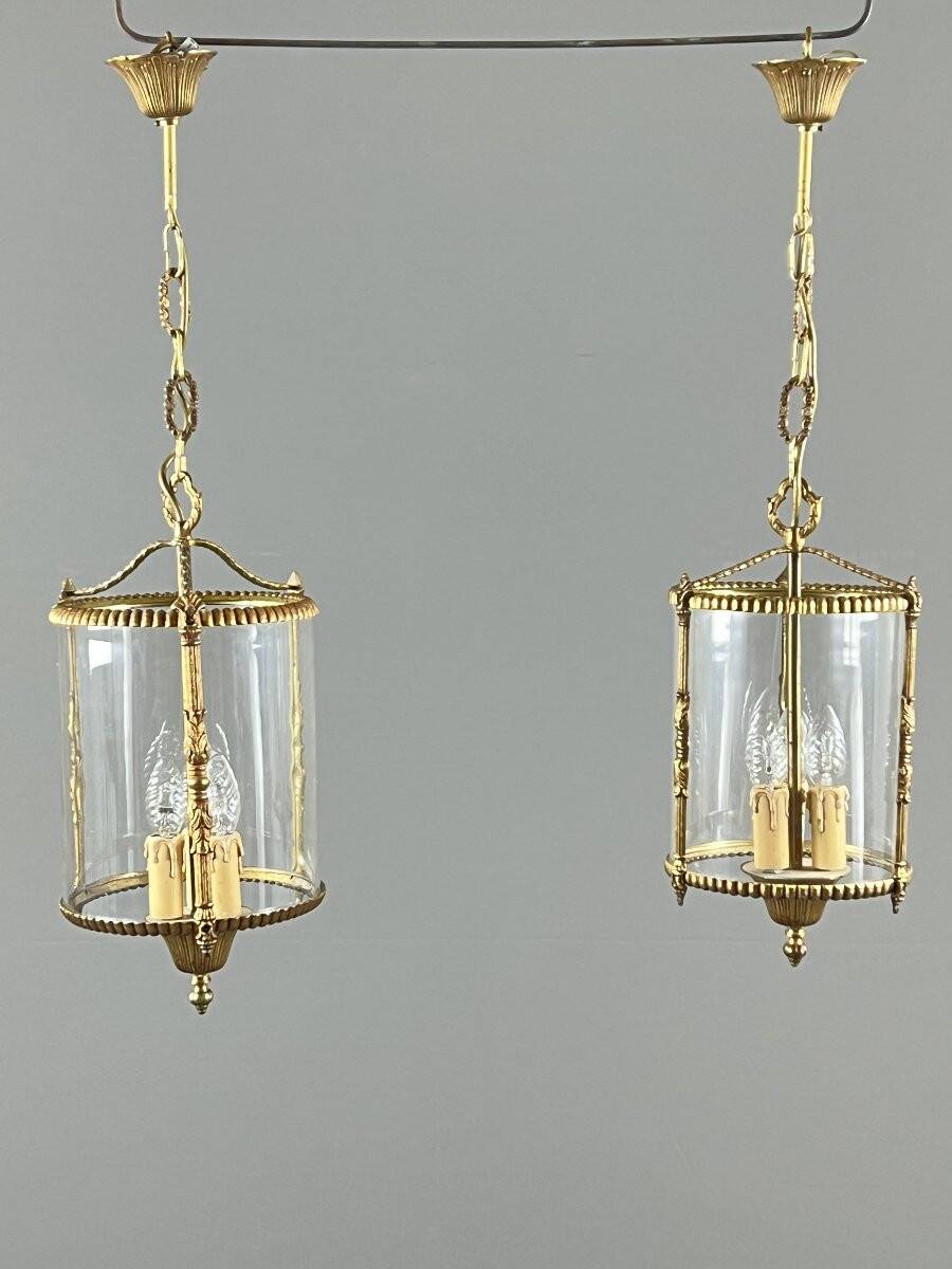 Pair of suspended lanterns in Louis XVI style, 20th Century
