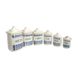 Lot of 6 spice boxes earthenware decoration lustucru checkerboard pattern