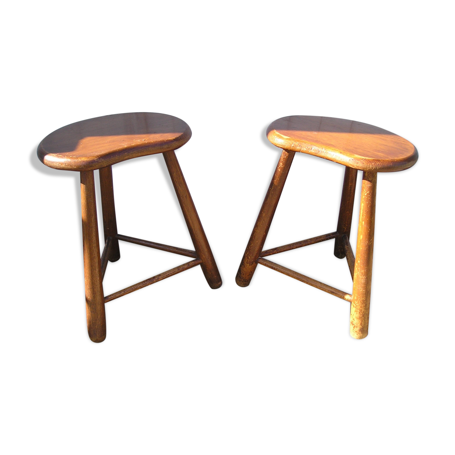 Pair of 70s wooden tripod stools