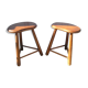 Pair of 70s wooden tripod stools
