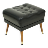 Vintage Black Pouf Conical Legs Chesterfield Style Skai