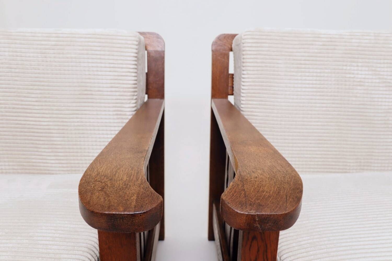 Vintage armchairs set of 2 brutalism off white corduroy
