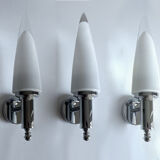 3 vintage chrome and Murano glass wall lamps, 70s