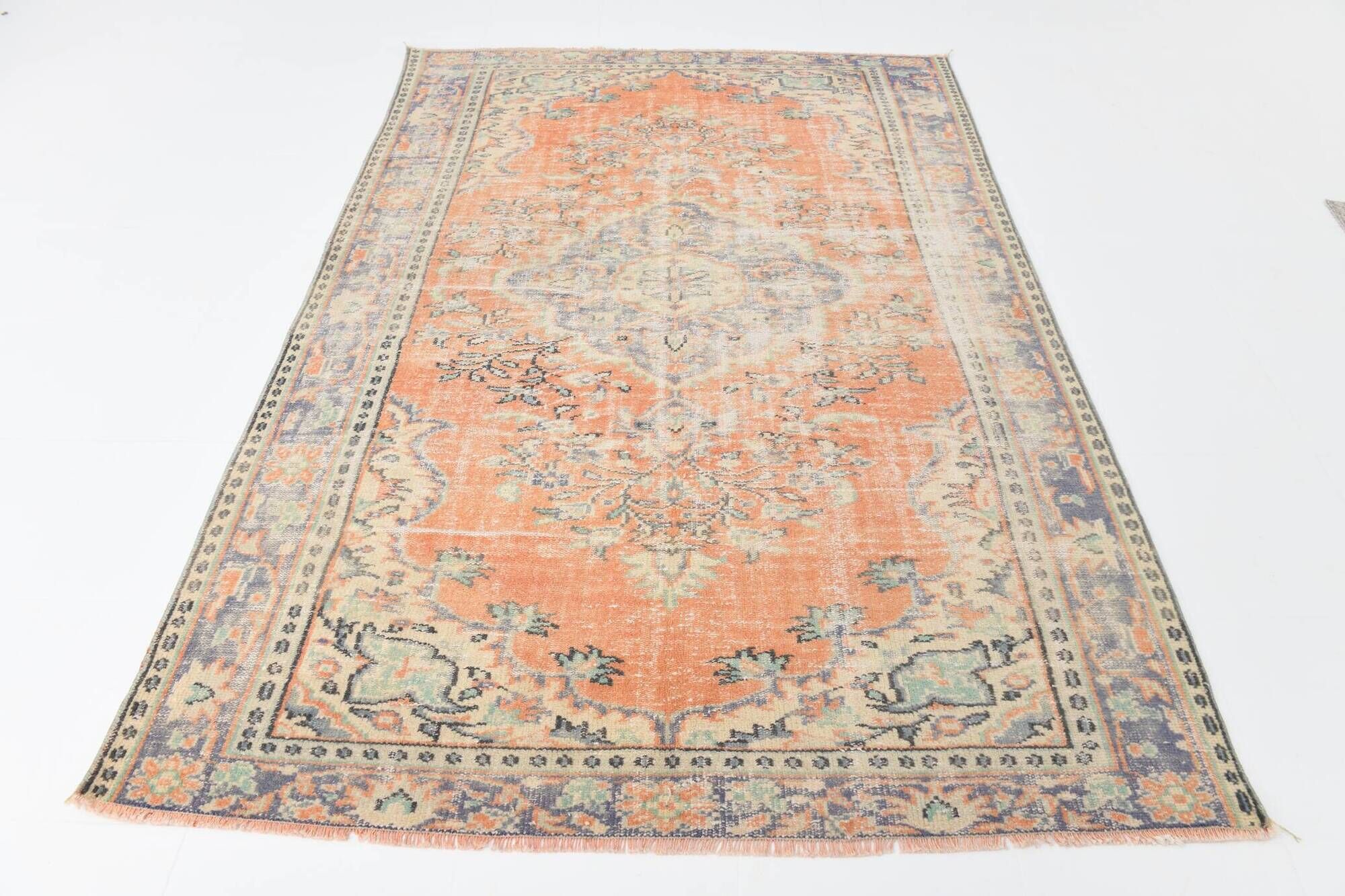 Apricot Tones Pastel Handwoven Turkish Vintage Carpet Rug, 177x273 Cm