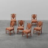 Set of 6 bamboo dining room chairs with geometric upholstery by Gasparucci