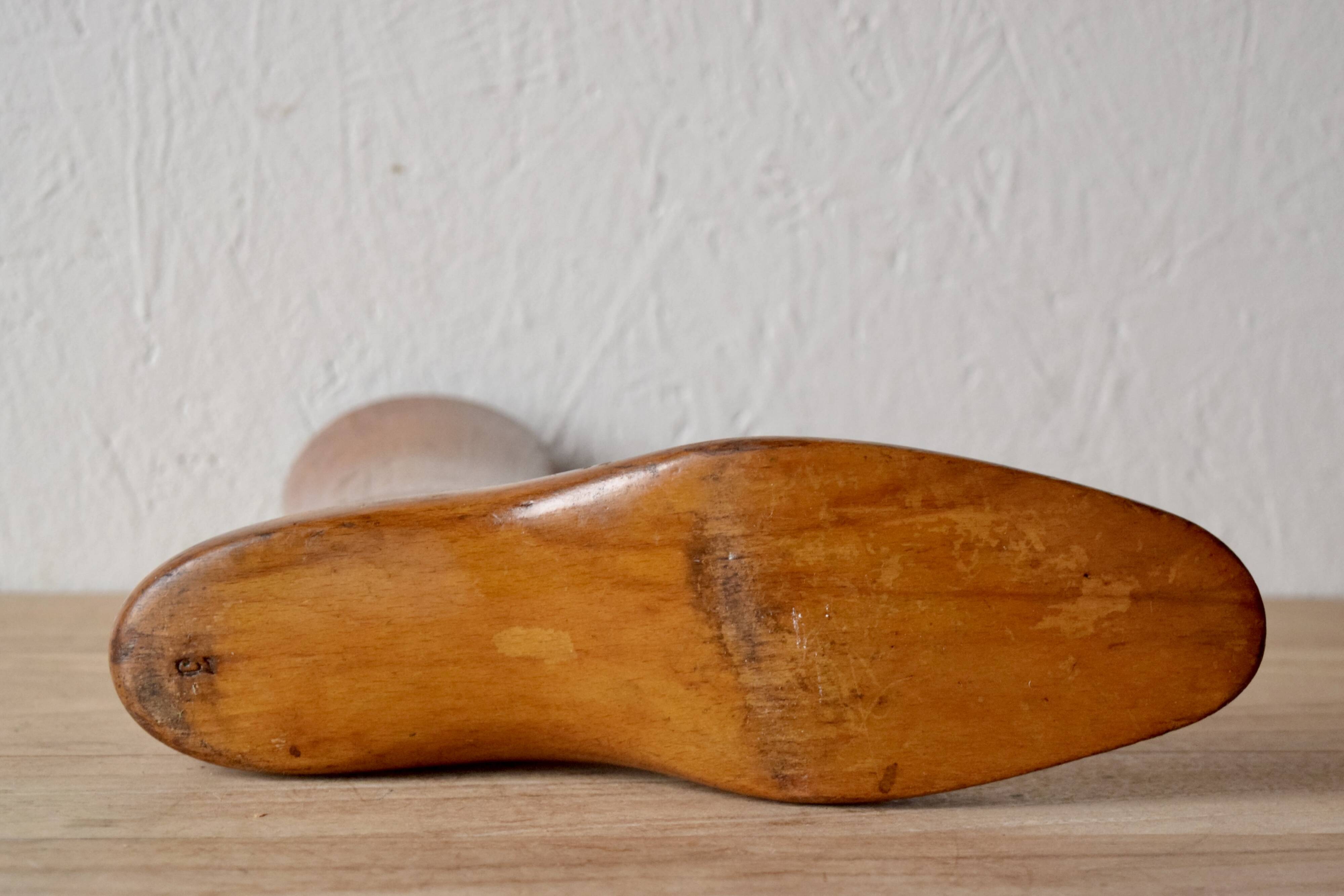Old varnished wooden shoe mold - right foot