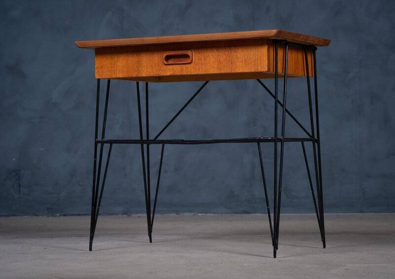 Mid-Century Modern Danish Teak Bedside Table with Metal Frame, 1960s