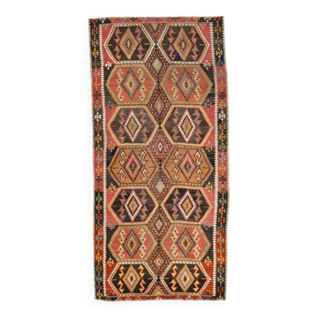 Tapis Kilim Ancien Fait Main – Motifs Géométriques et Symboles Protecteurs
