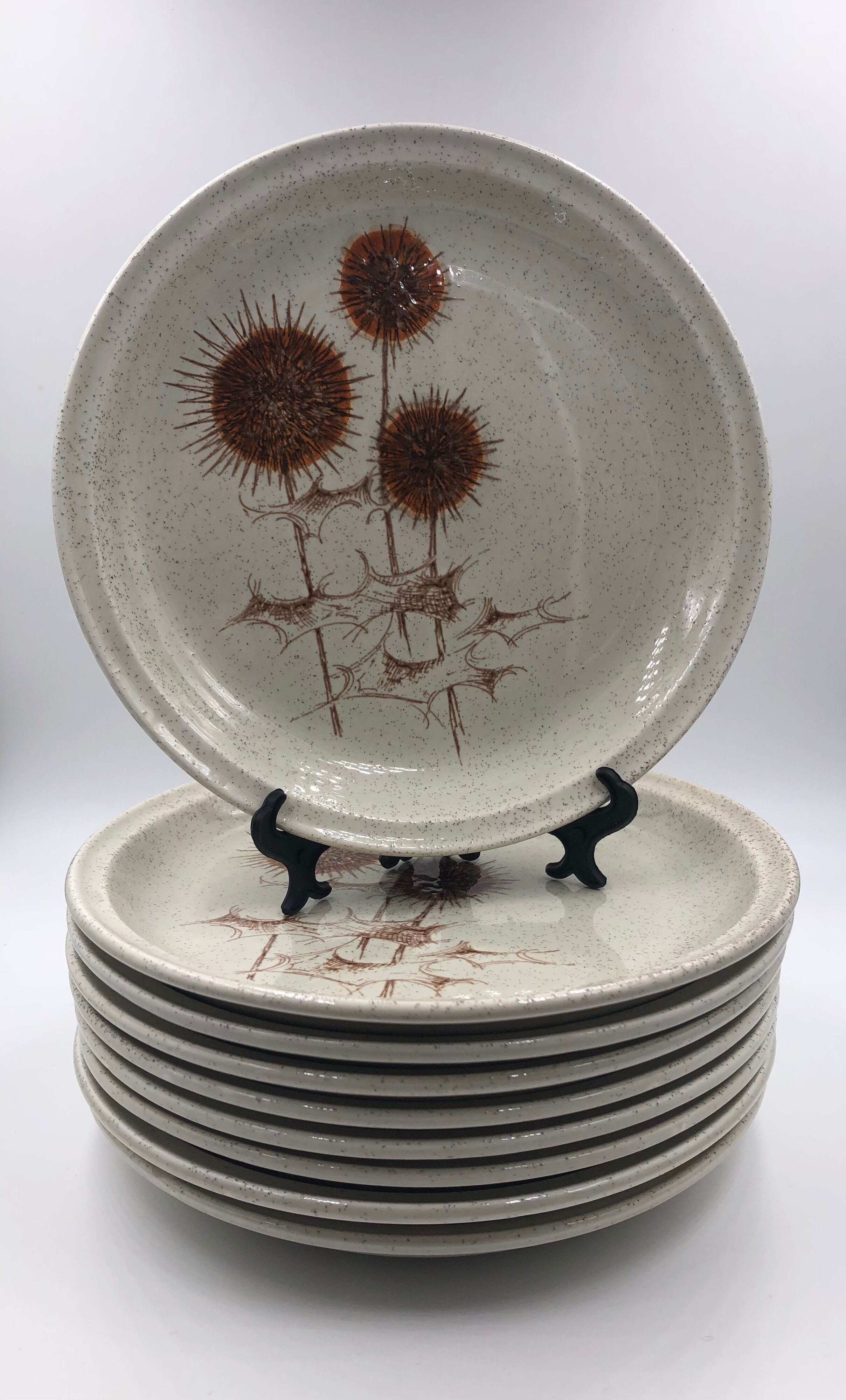 Dessert plate service Sarreguemines decor vintage thistle
