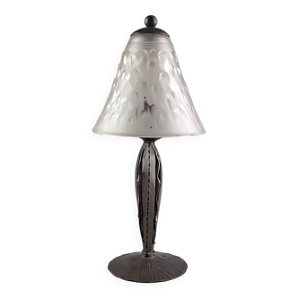 Art deco lamp glass signed muller brothers