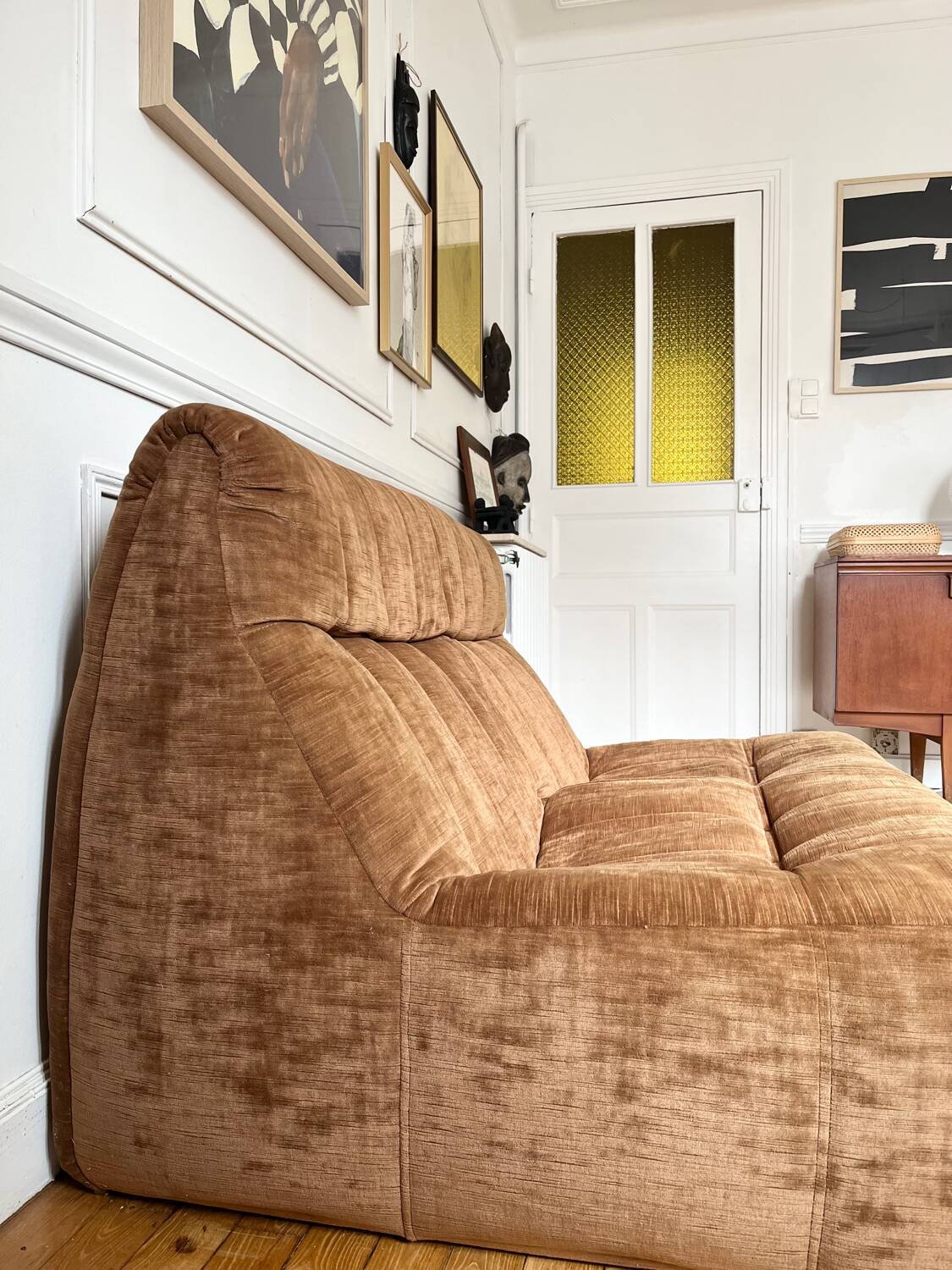 2-seater armchair in fawn velvet, Steiner edition 1970