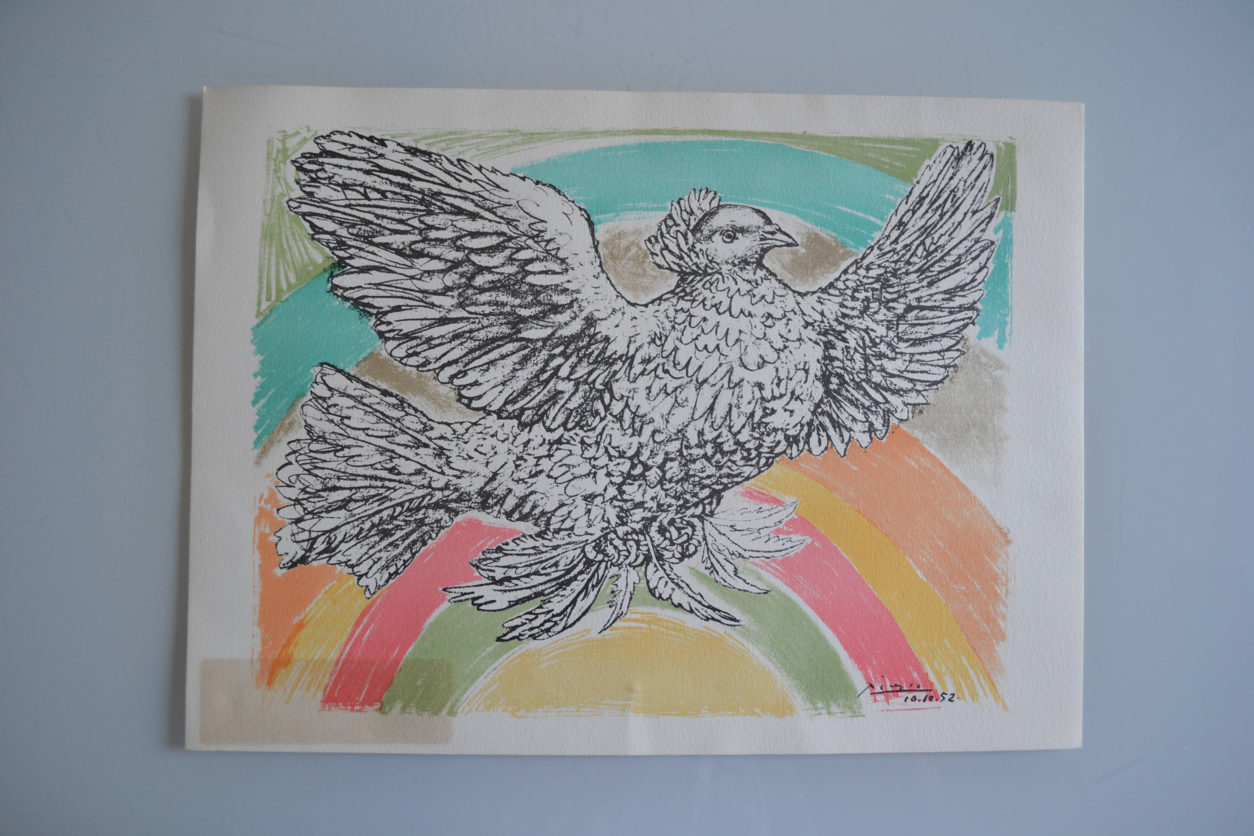 Picasso original lithograph 1952 Dove with a rainbow 38x28cm