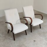 Pair of Jaroslav Smidek armchairs for Ton Bystrice restored in white buckle 1960