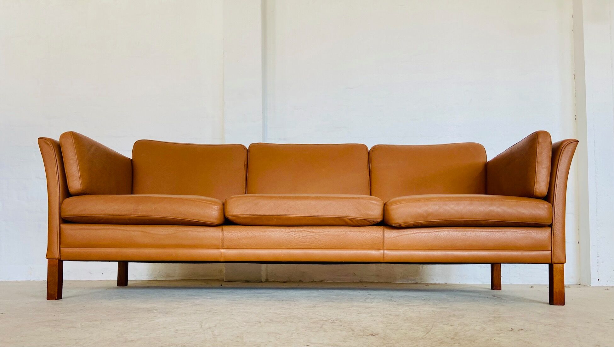 Vintage Danish mid-century Morgans Hansen cognac 3-seater sofa