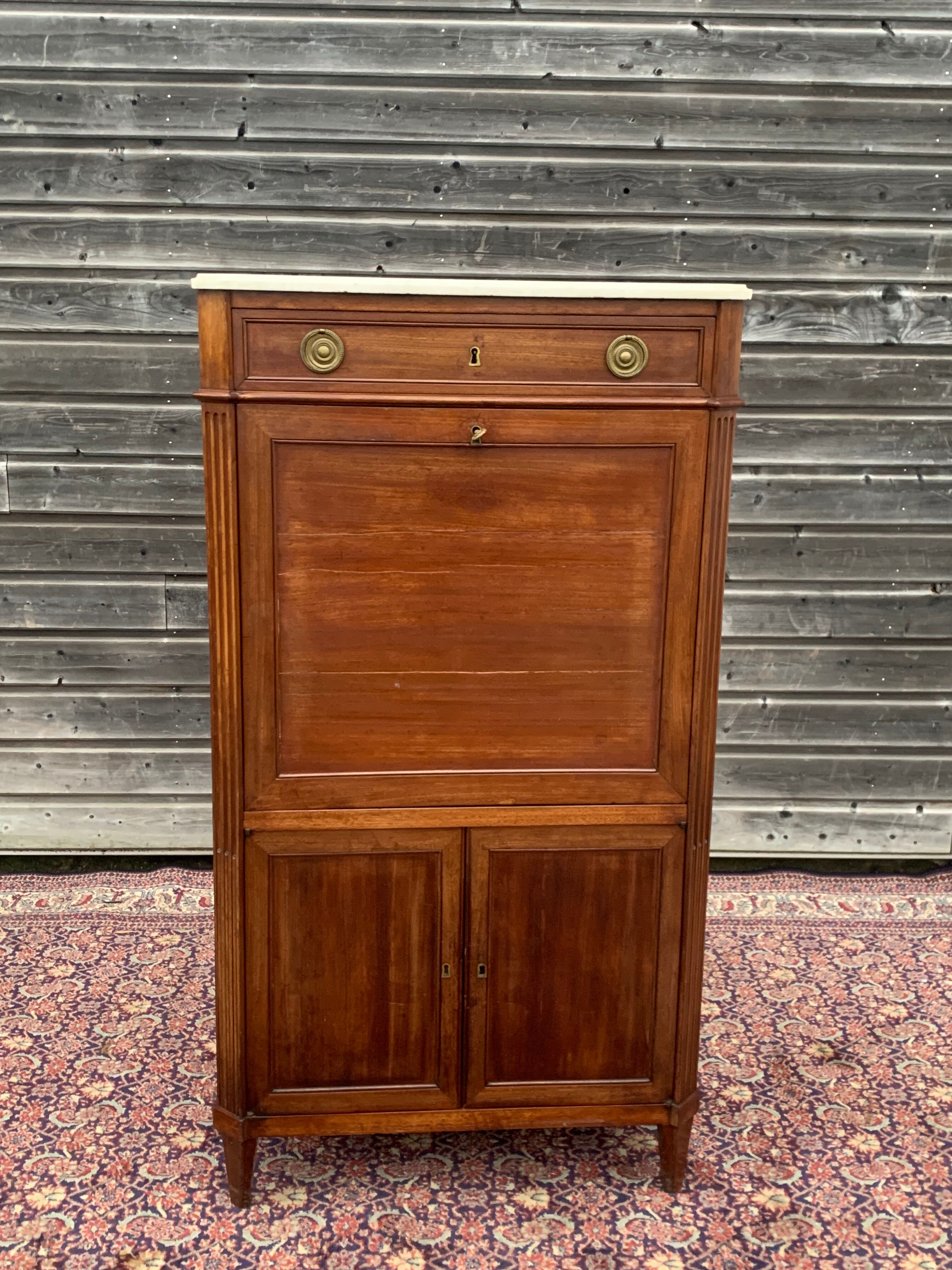 Mahogany secretary stamped l.aubry of louis xvi period