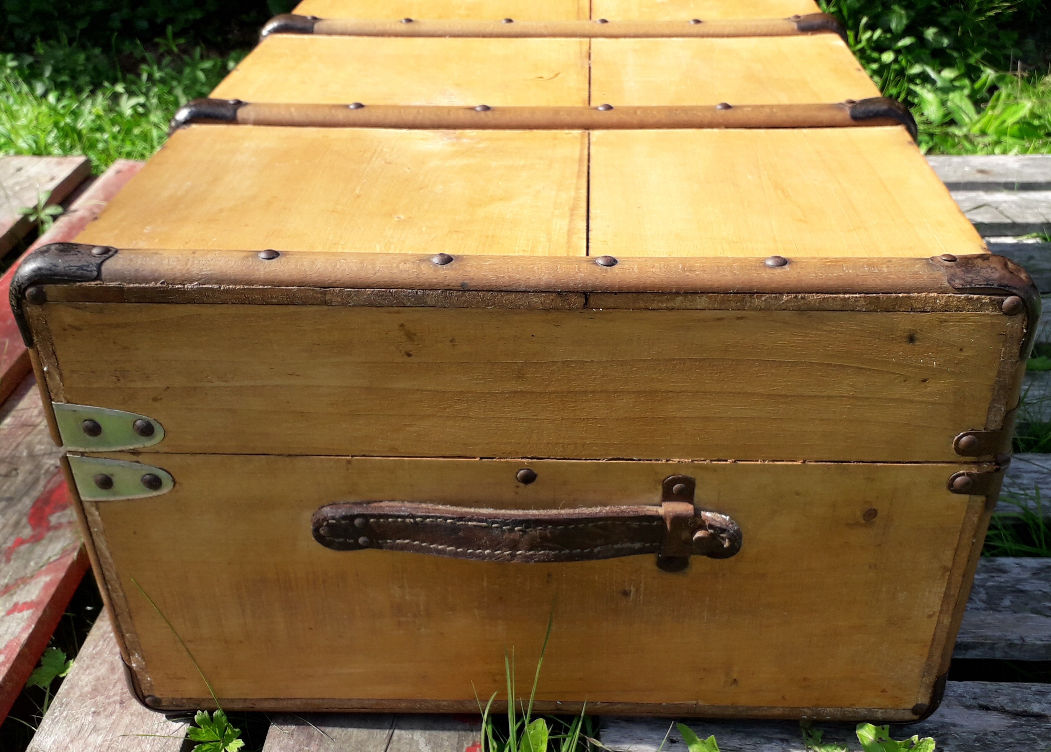 Old wooden travel trunk