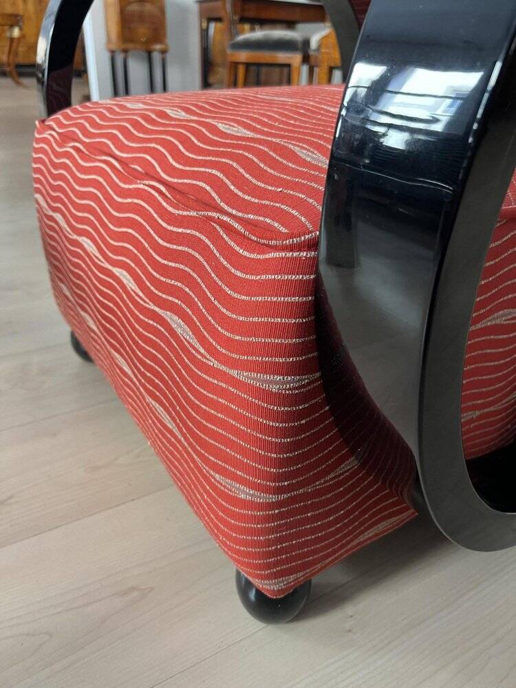 Art Deco Club Chair, Black Lacquer and Red Fabric, France circa 1930