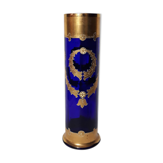 Vase Jugendstil in cobalt blue with golden email garlands