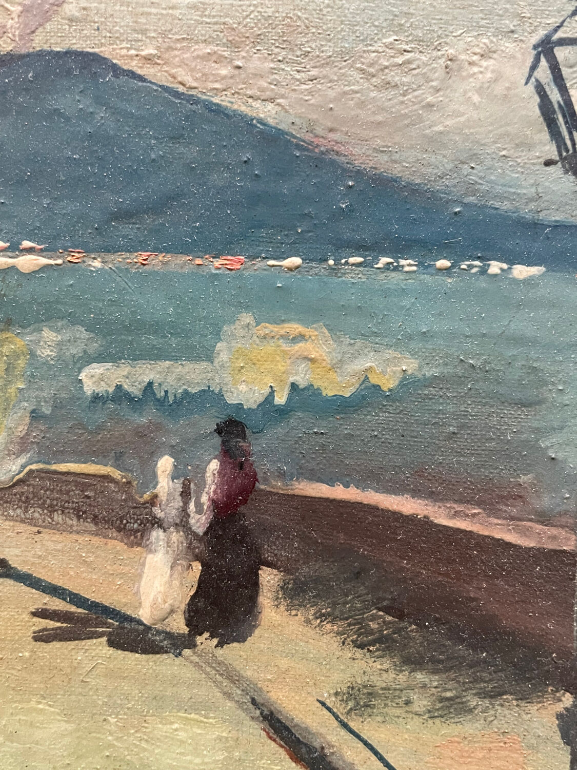 Painting old landscape painting Vesuvius Naples early 20th century