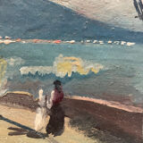 Tableau peinture ancienne paysage Vésuve Naples début XXe