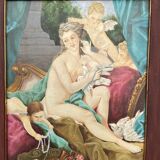 Tableau femme nue,  déesse entourée  putti et de colombes dans le gout du X