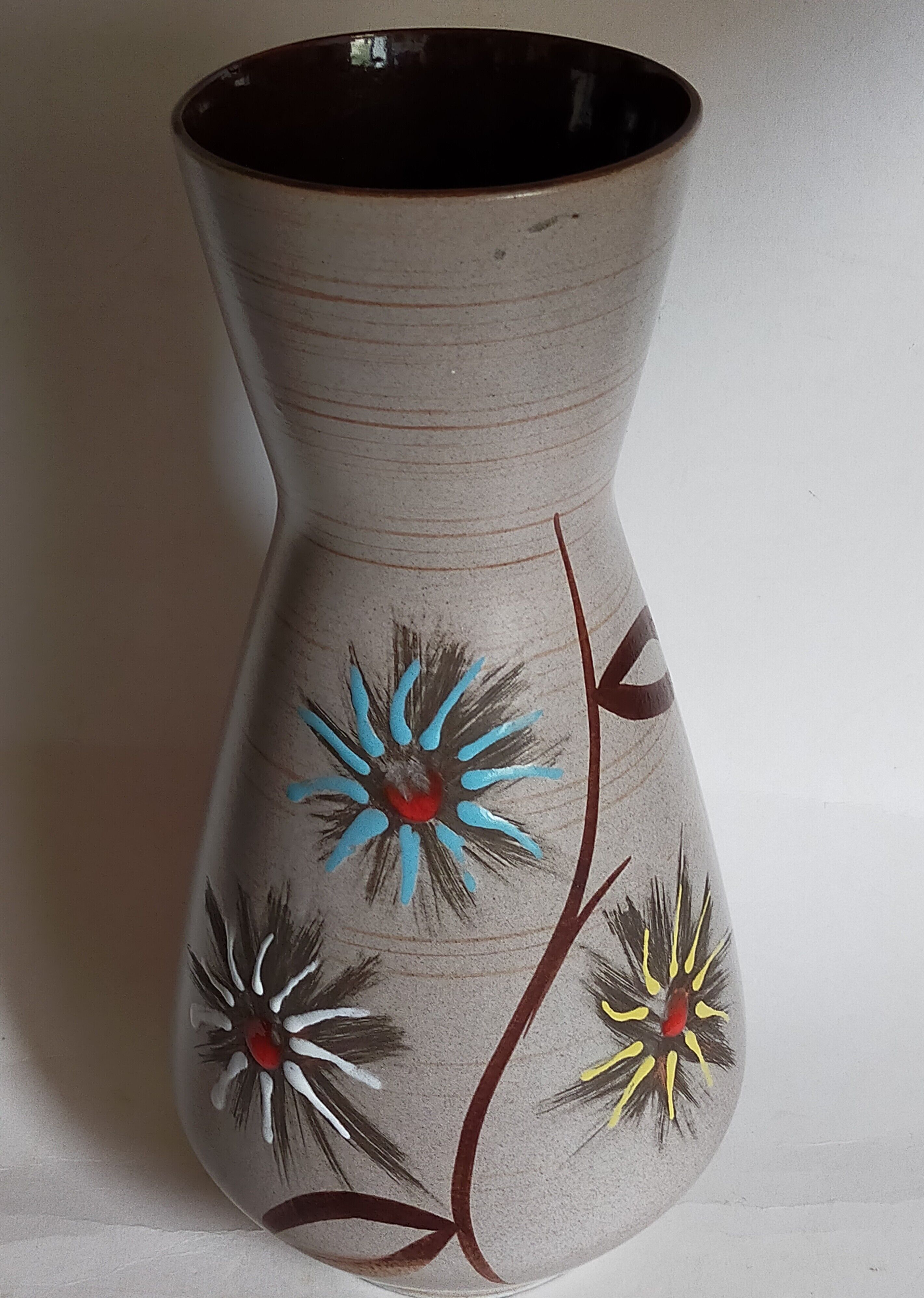 German ceramic vase West-Germany with three flowers n°1218