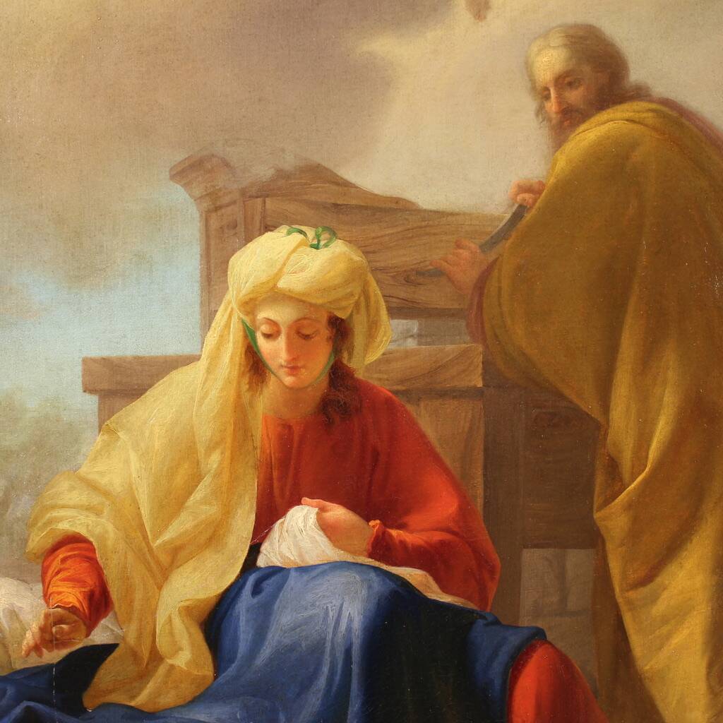 Antique Italian painting from the 18th century, Saint Joseph and the Virgin