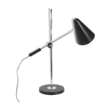 Adjustable desk lamp, large model, chrome and black, contemporary, 71cm.