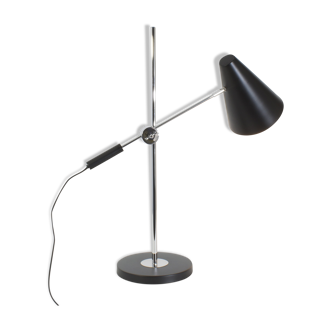 Adjustable desk lamp, large model, chrome and black, contemporary, 71cm.