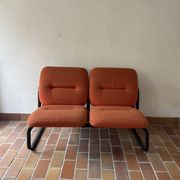 Strafor 2-seater bench, orange wool and sled base, 1970s.