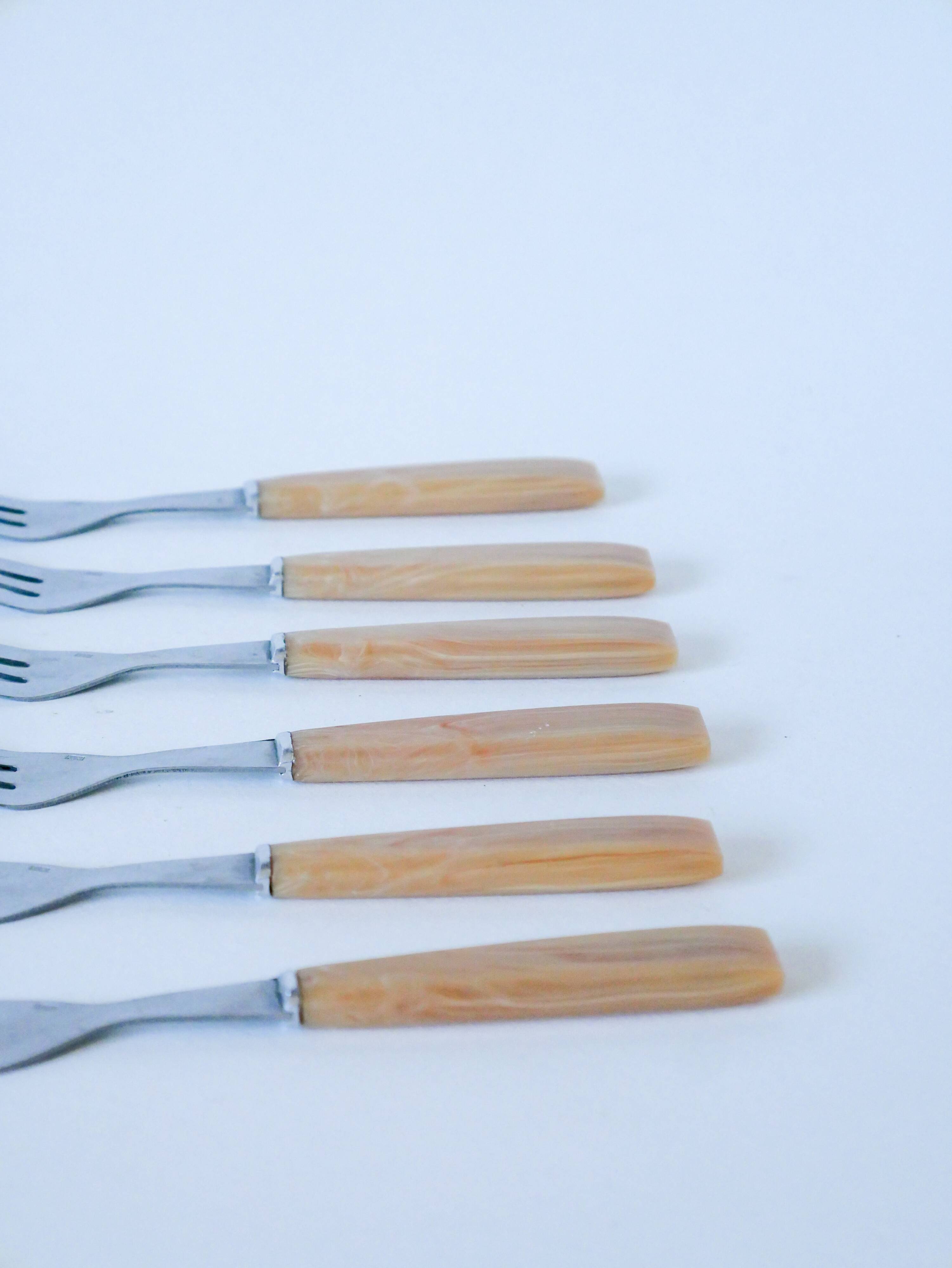 set of 5 small bakelite dessert forks 1960