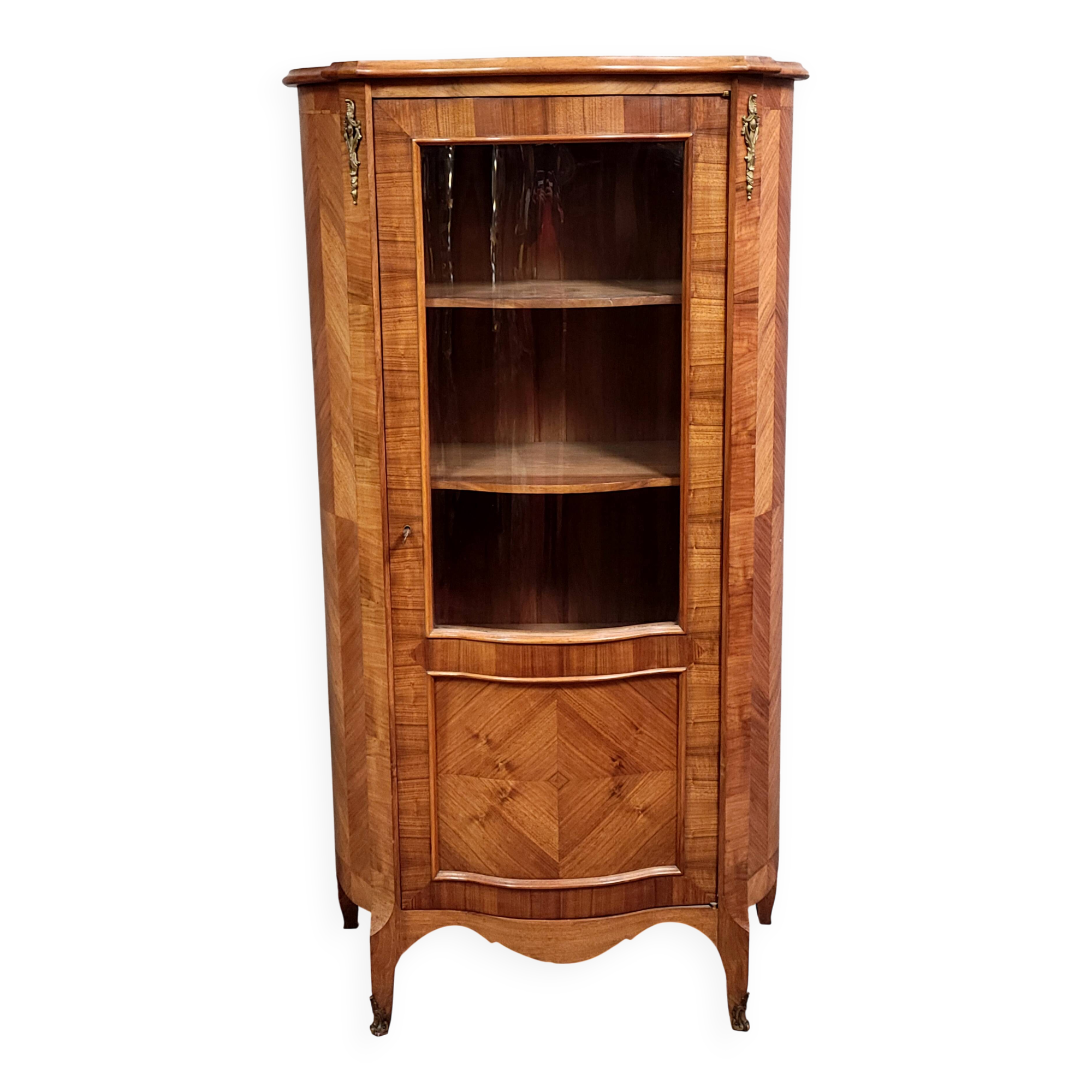 Louis XV style curved glass-fronted bookcase in rosewood