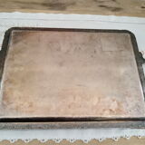 Rectangular silver metal tray 2 handles, decorative frieze