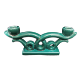 Green ceramic art deco candlestick
