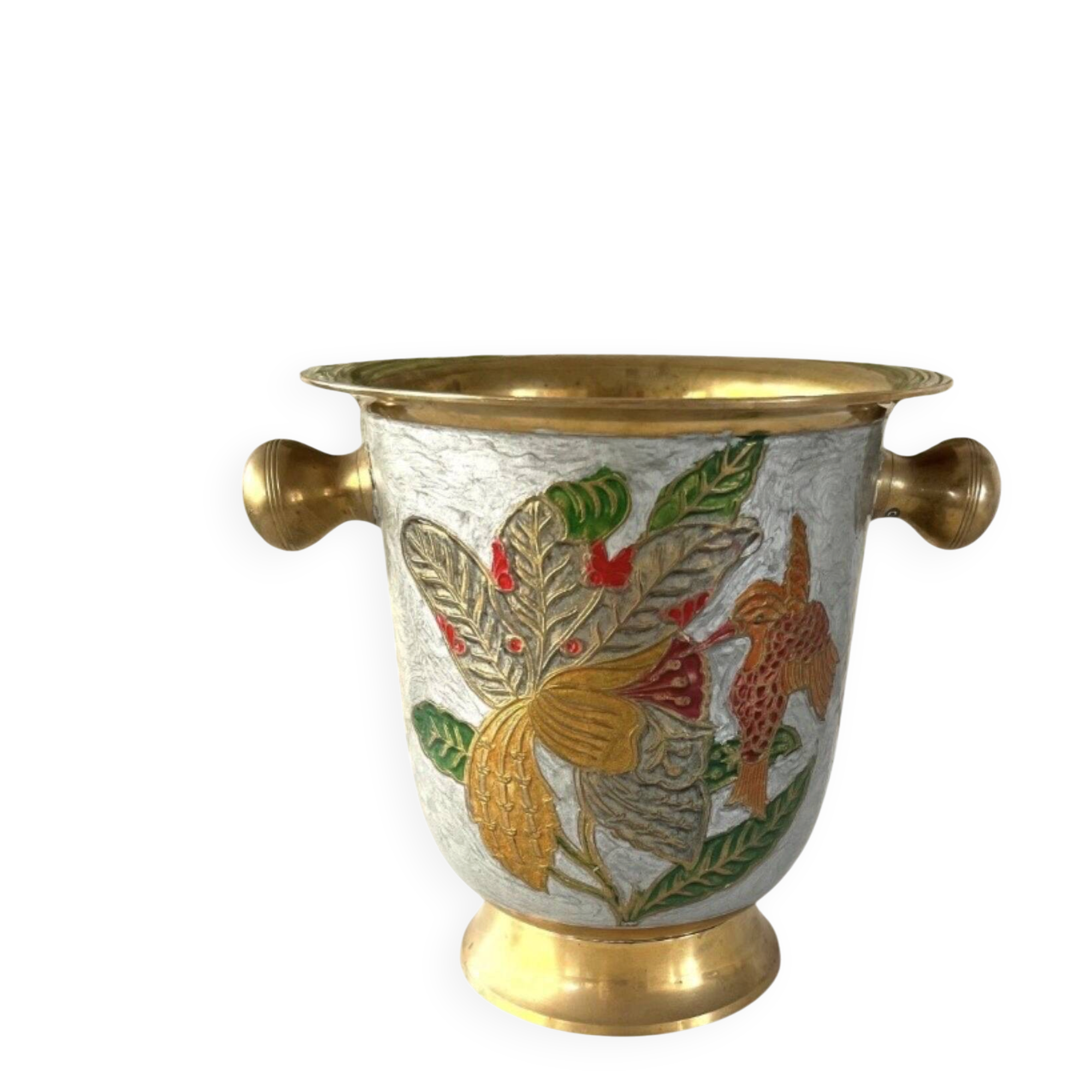 French cloisonne bucket enamelled colored over brass champagne cooler