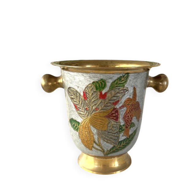 Seau à champagne en cloisonné français émaillé coloré sur laiton.